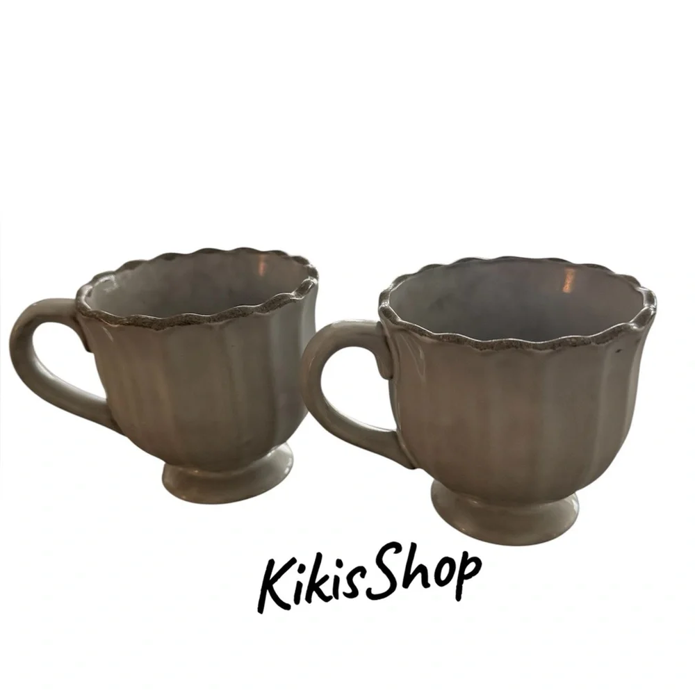 12oz Scalloped Edge Ceramic Mugs w Foot Sour Cream-Hearth & Hand Magnolia-2 Mugs